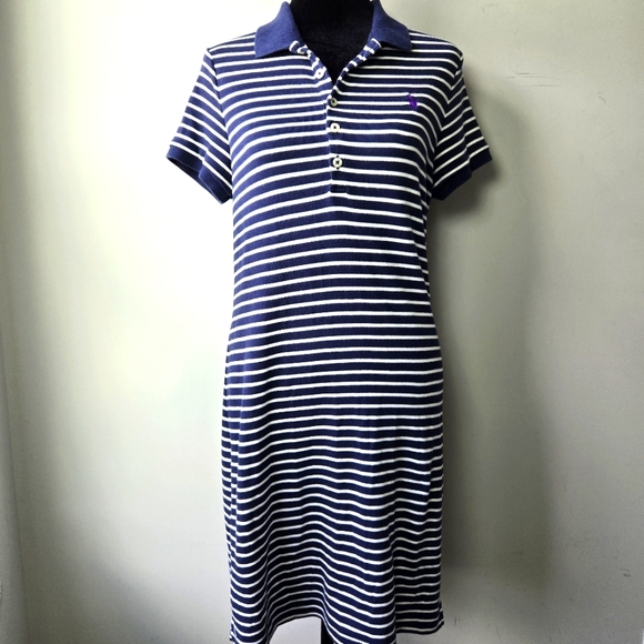 Ralph Lauren Cotton Preppy Striped Polo Mini Dress Medium - Picture 1 of 11